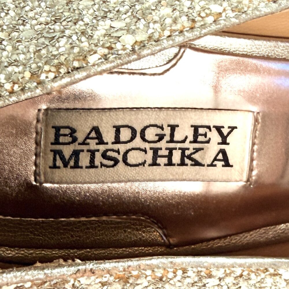 Badgley Mischka "Kassidy/Kassidy II" Silver Glitter Peep-Toe Pumps - Size 8-1/2 - Picture 8 of 8